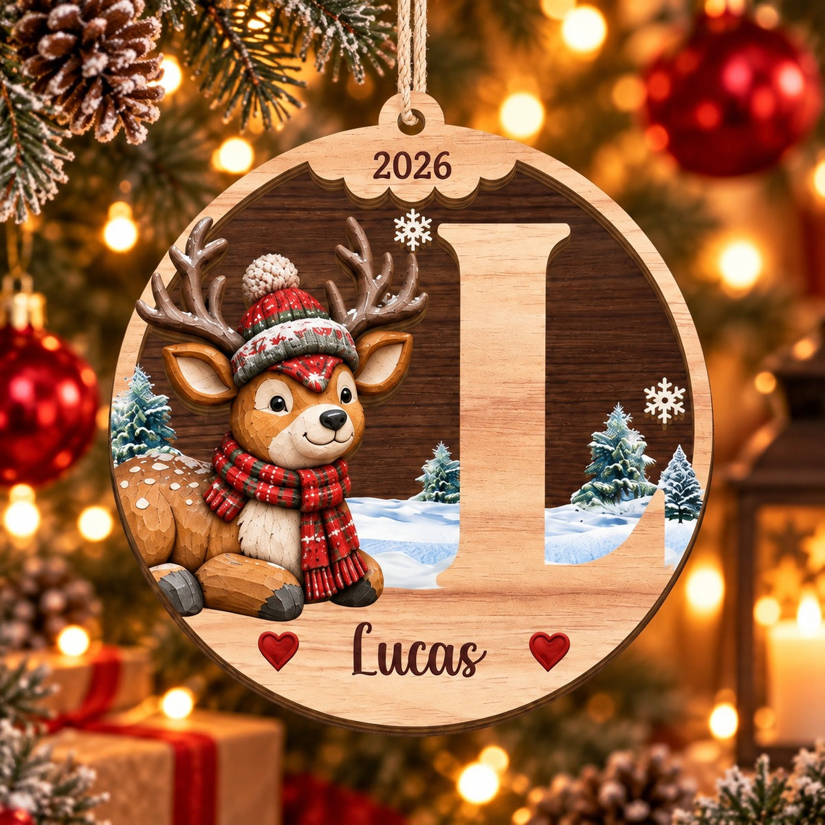 Personalized Wooden Initial Christmas 2 Layer Ornament