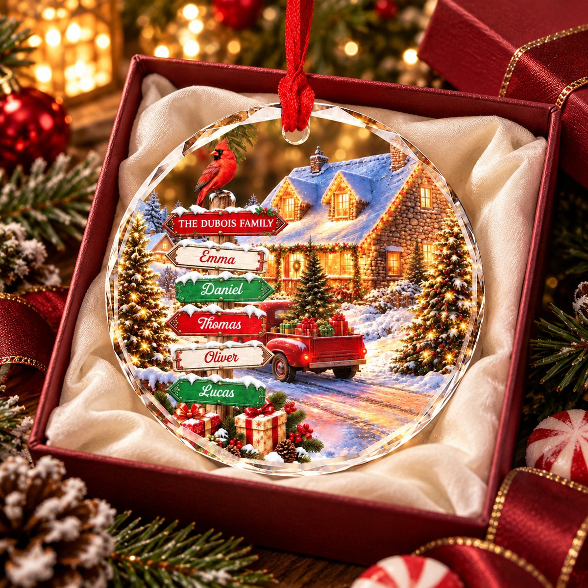 Personalized Family Glass Christmas Ornament, Christmas Gift