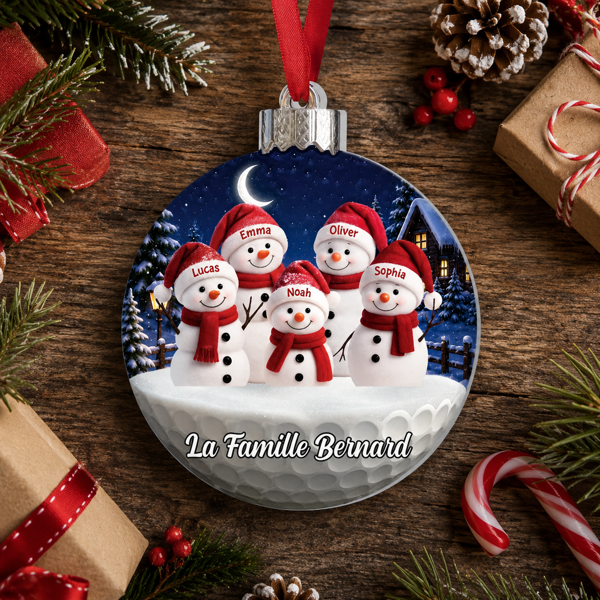 Personalized Snowman Family Golf Christmas Ornament