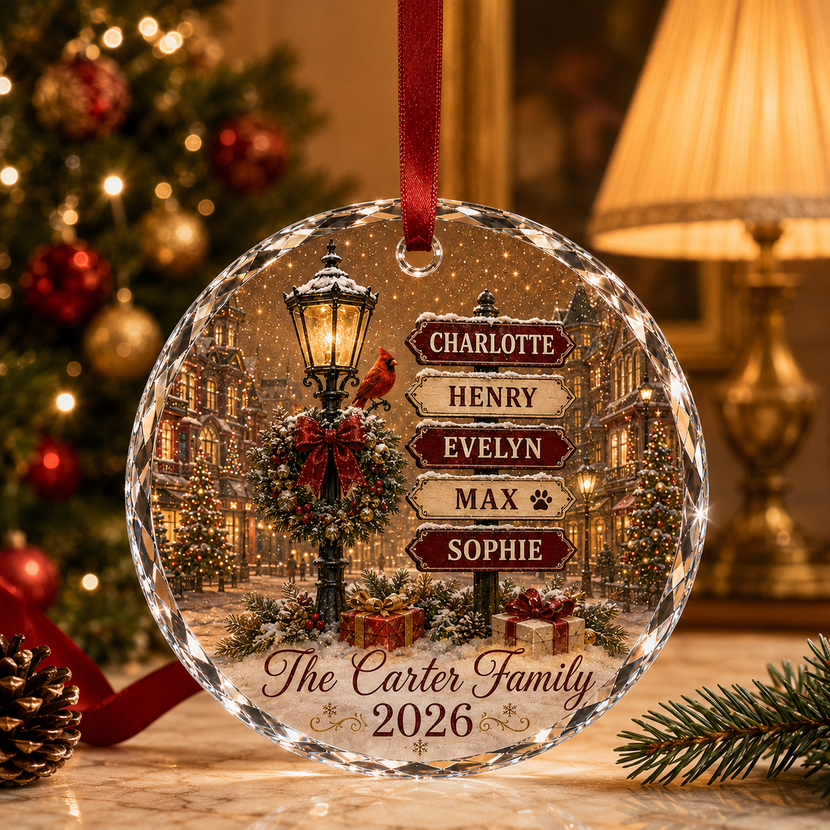 Personalized Family Christmas Glass Ornament