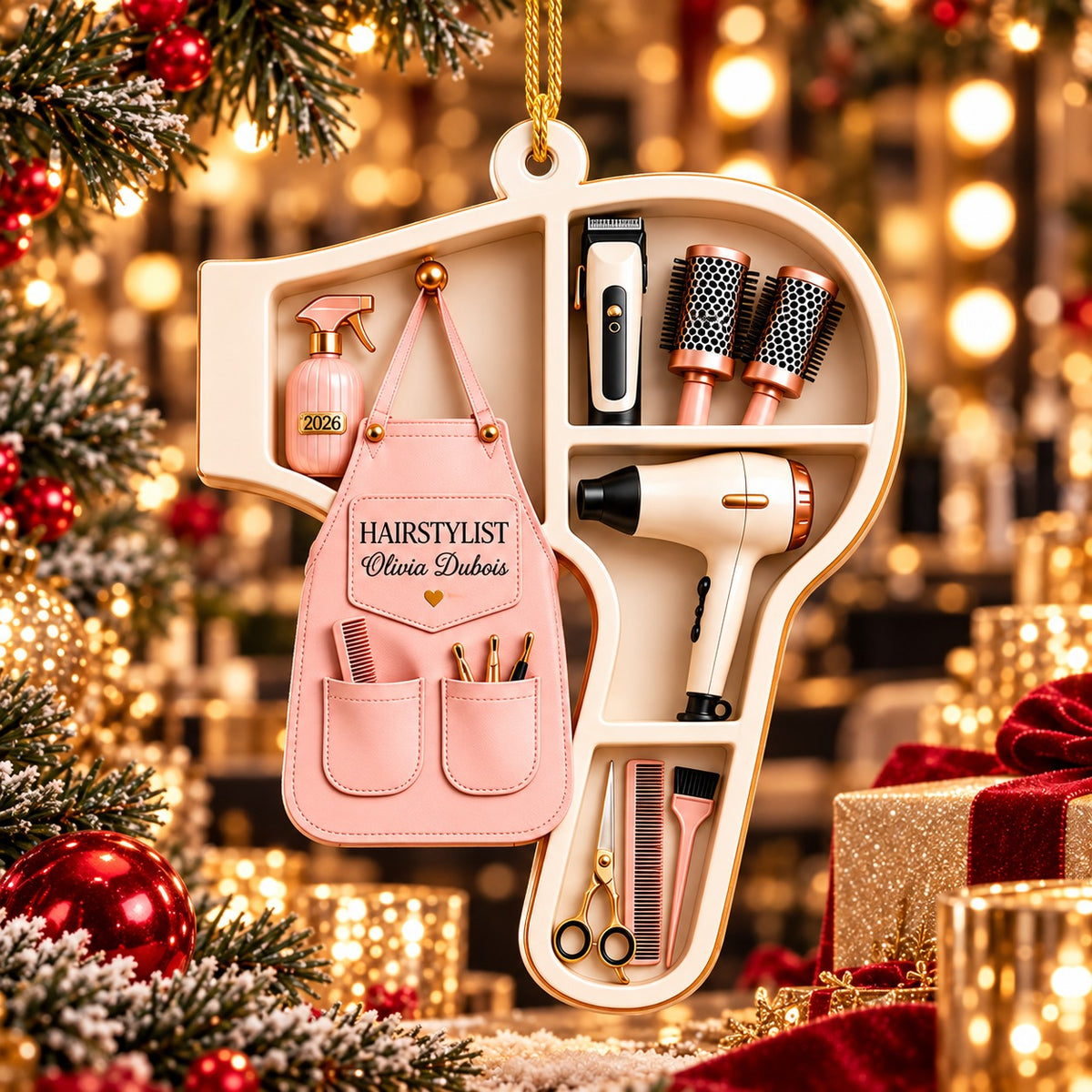 Personalized Hair Stylist Christmas 2 Layer Ornament
