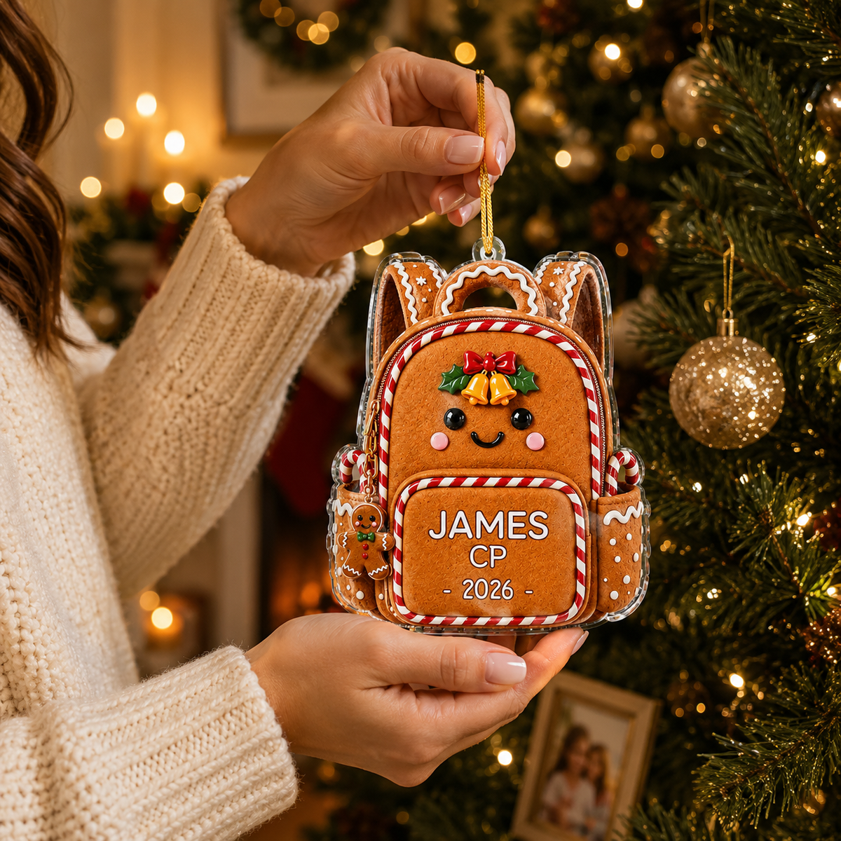 Personalized Gingerbread Backpack Christmas Ornament product image 4 of 4