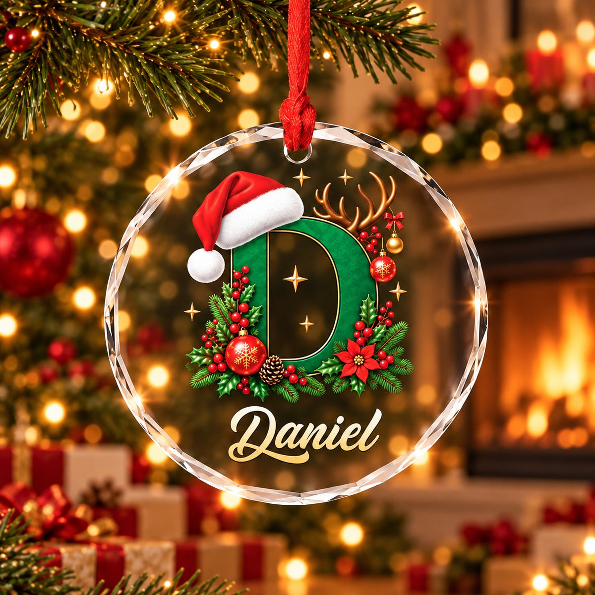Personalized Glass Initial Christmas Ornament, Christmas Gift
