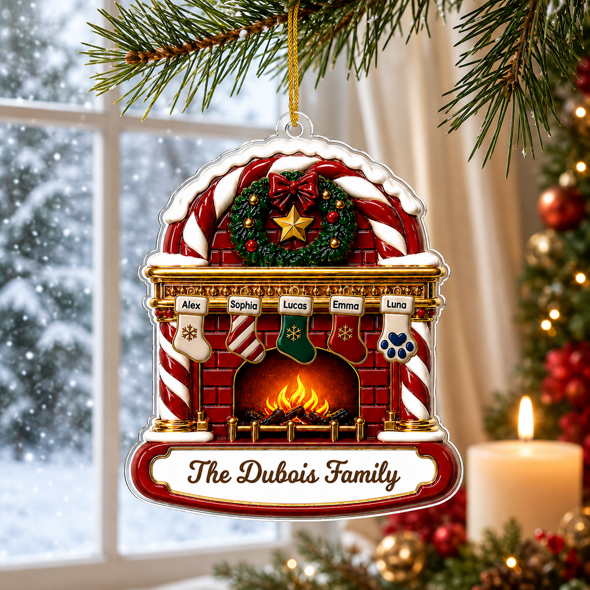 Personalized Family Fireplace Christmas Ornament product image 4 of 5