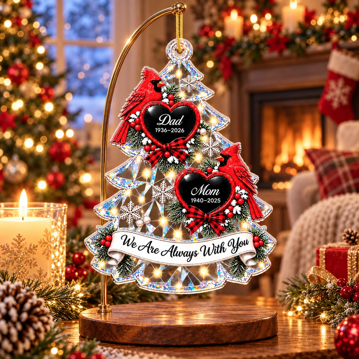 Personalized Cardinal Memorial Christmas Tree Ornament for Parents