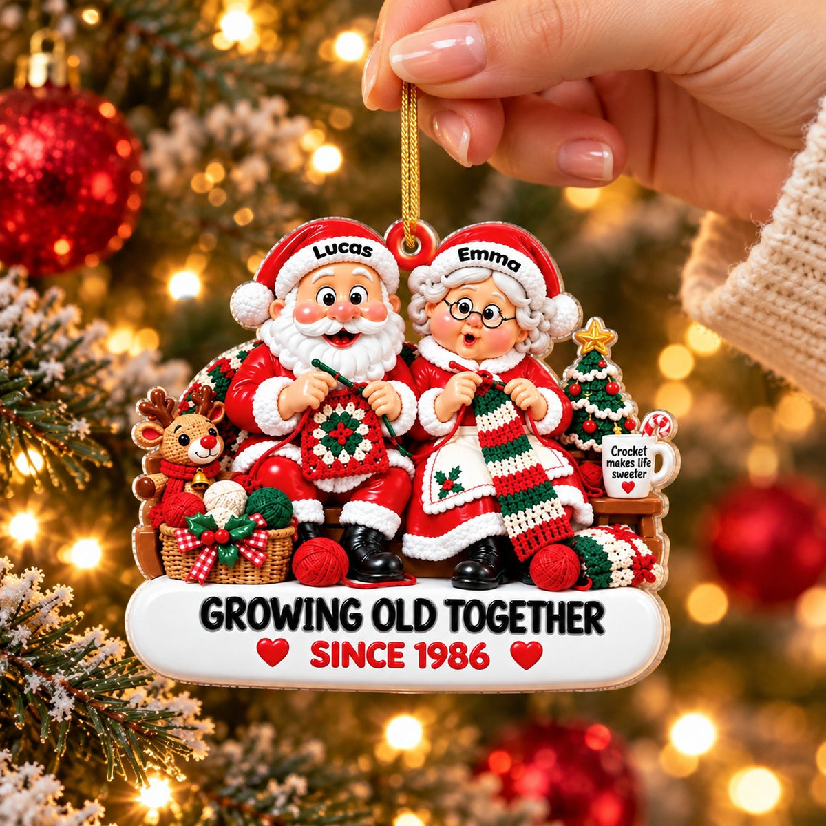 Personalized Santa Couple Crochet Christmas Ornament, Christmas Gift