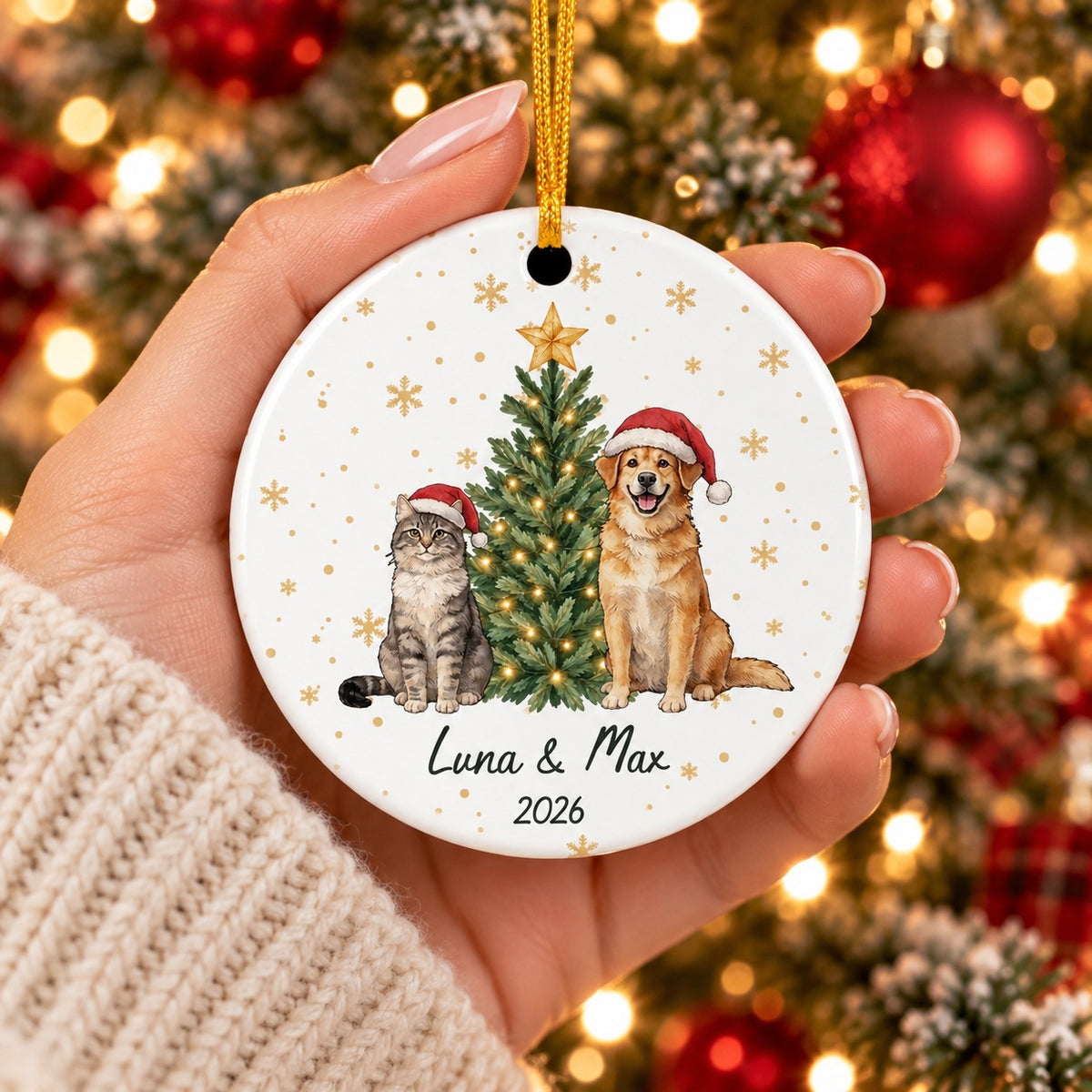 Personalized Dog and Cat Christmas Ornament with Names