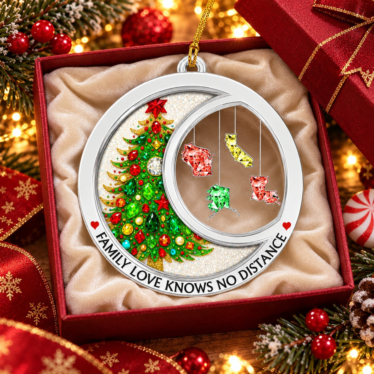 Personalized Long Distance Family Christmas Ornament with States