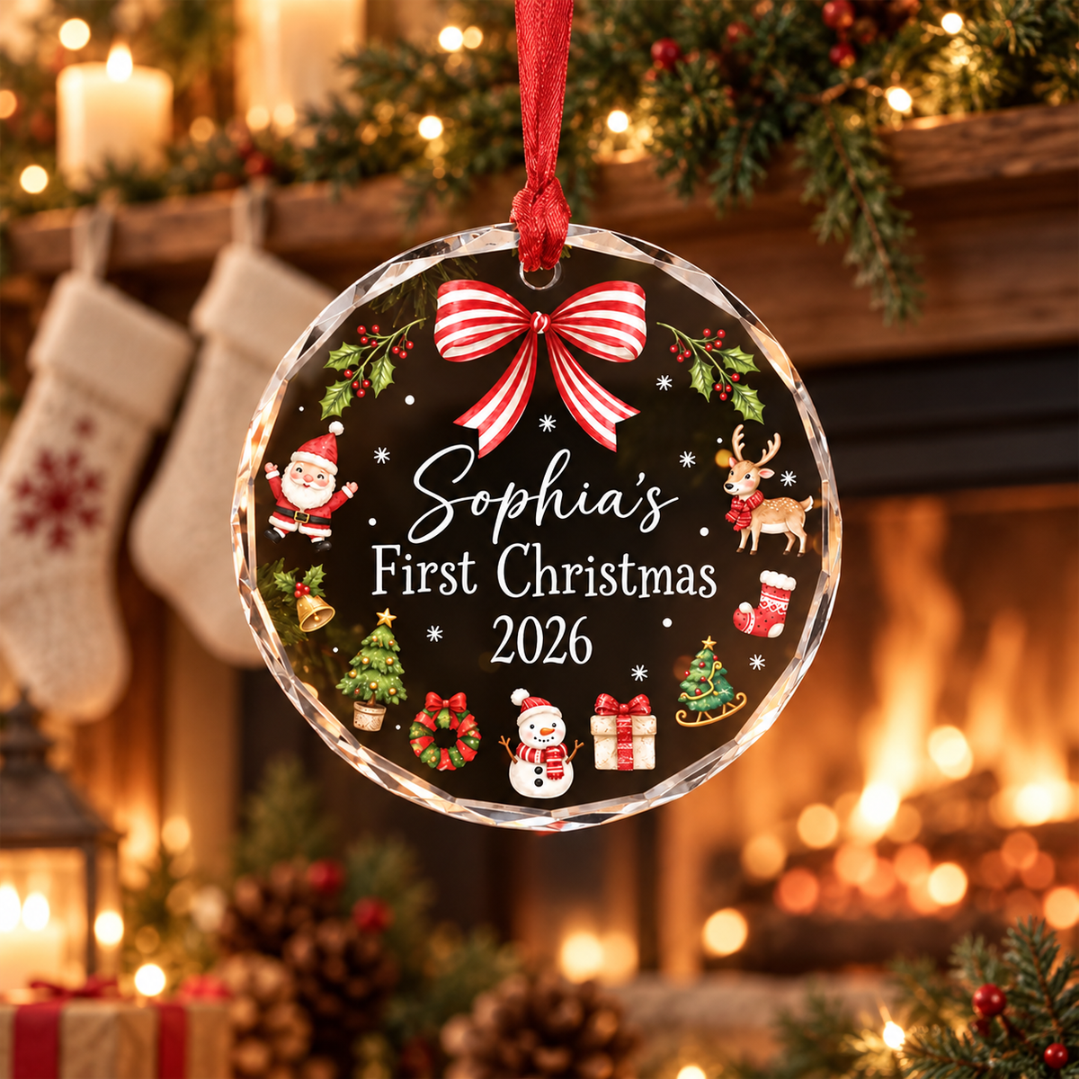 Personalized Baby First Christmas Glass Ornament