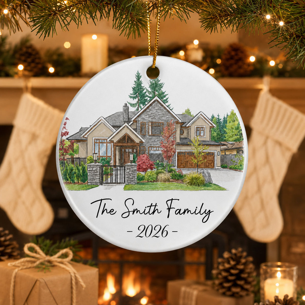 Personalized House Portrait Christmas Ornament