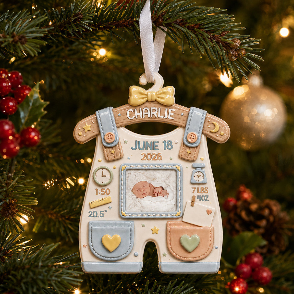 Personalized Baby Birth 2 Layer Christmas Ornament product image 4 of 5