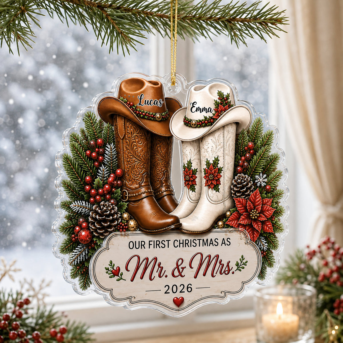 Personalized Newlywed Cowboy Christmas Ornament product image 4 of 5