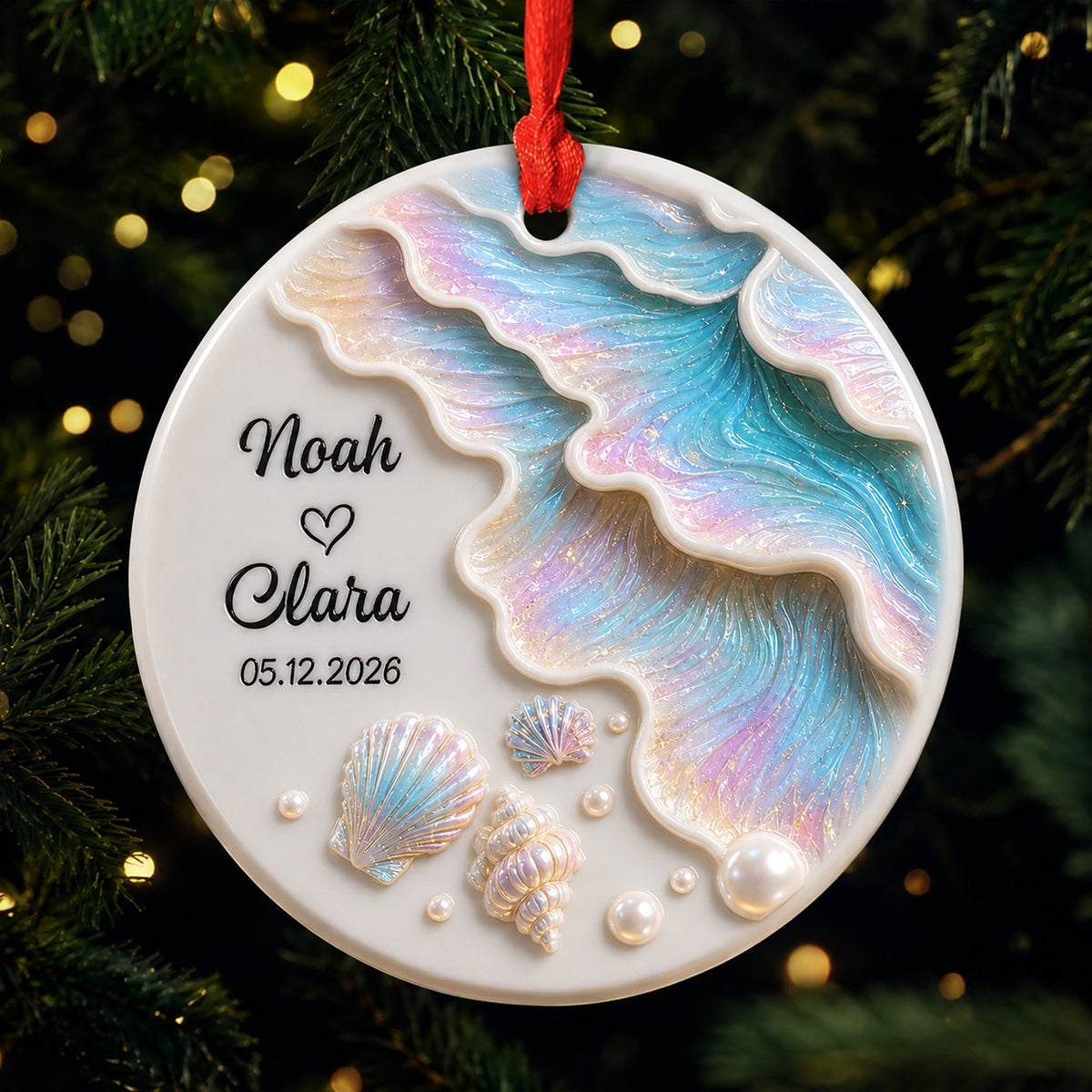 Personalized Couple Ocean Christmas Glass Ornament, Ceramic Ornament product image 3 of 5