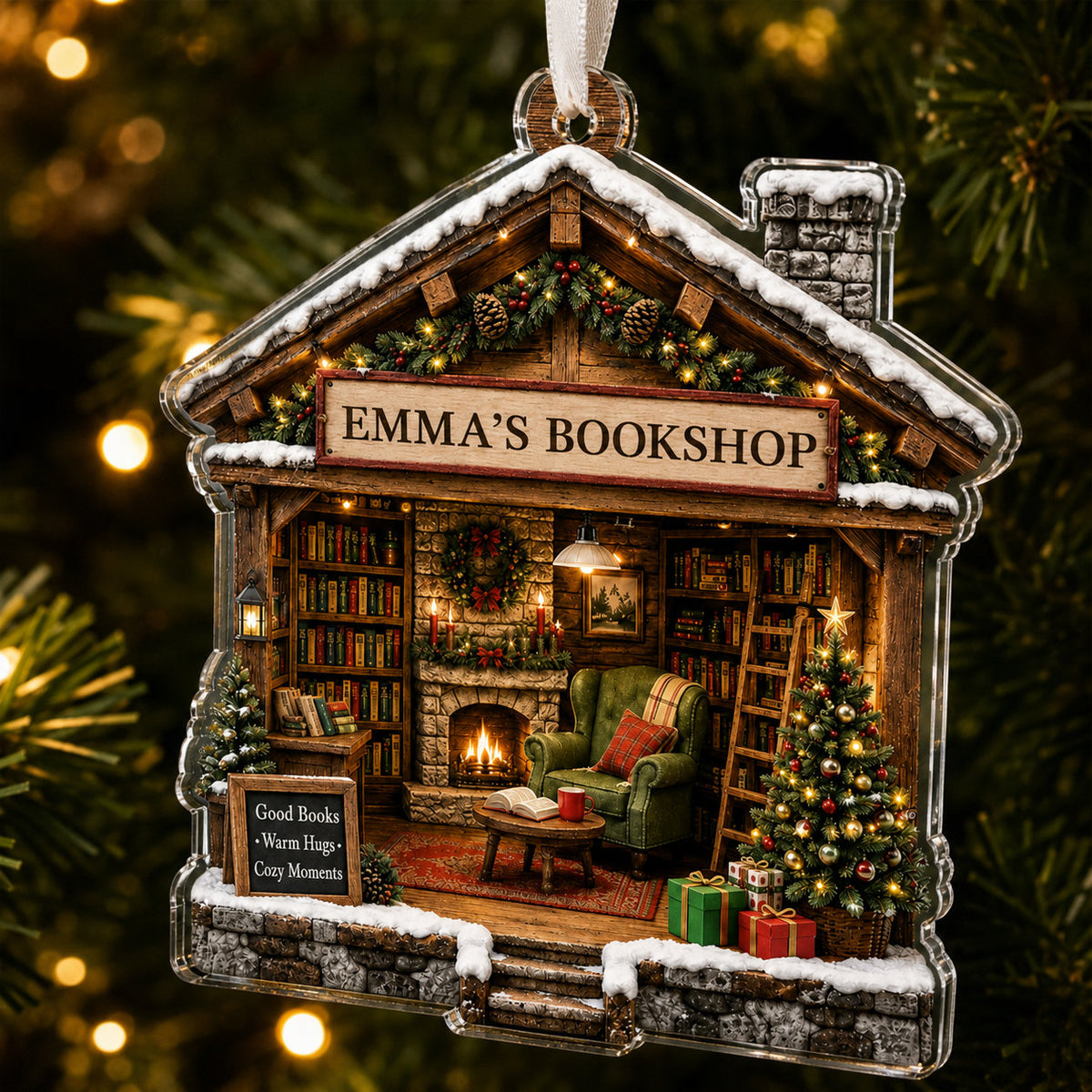 Personalized Bookshop Christmas Acrylic Ornament
