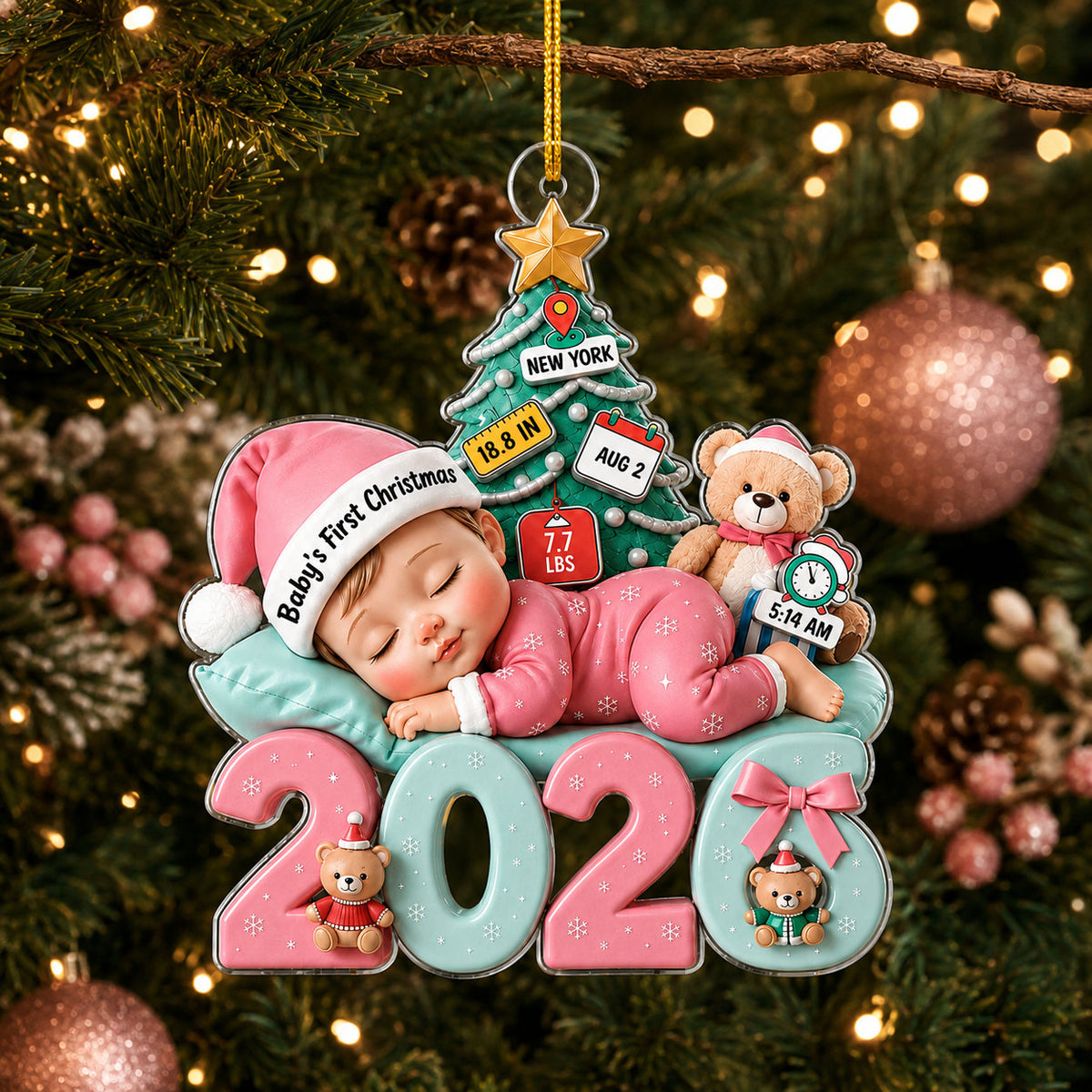Personalized Baby First Christmas Birth Details Ornament product image 4 of 7