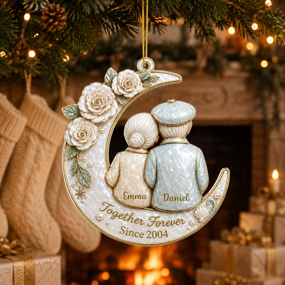 Personalized Couple Moon Christmas Ornament product image 2 of 5