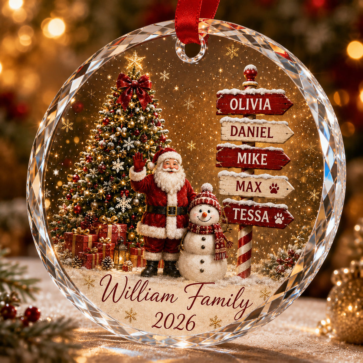 Personalized Santa Family Christmas Glass Ornament