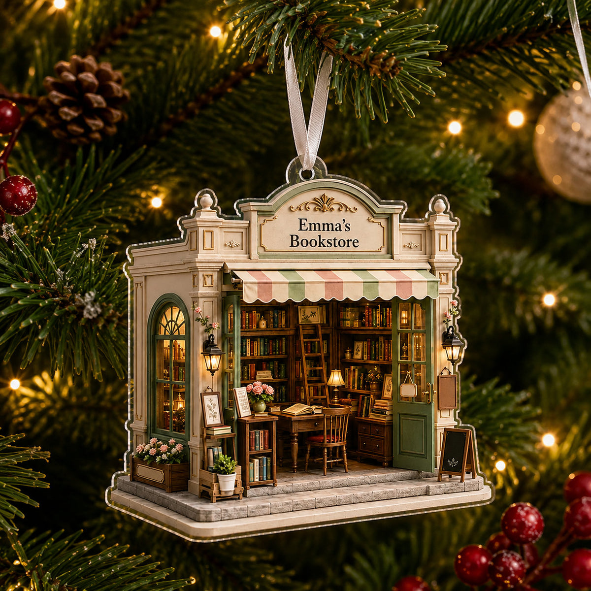 Personalized Bookstore Christmas Ornament, Book Love Gift product image 4 of 5