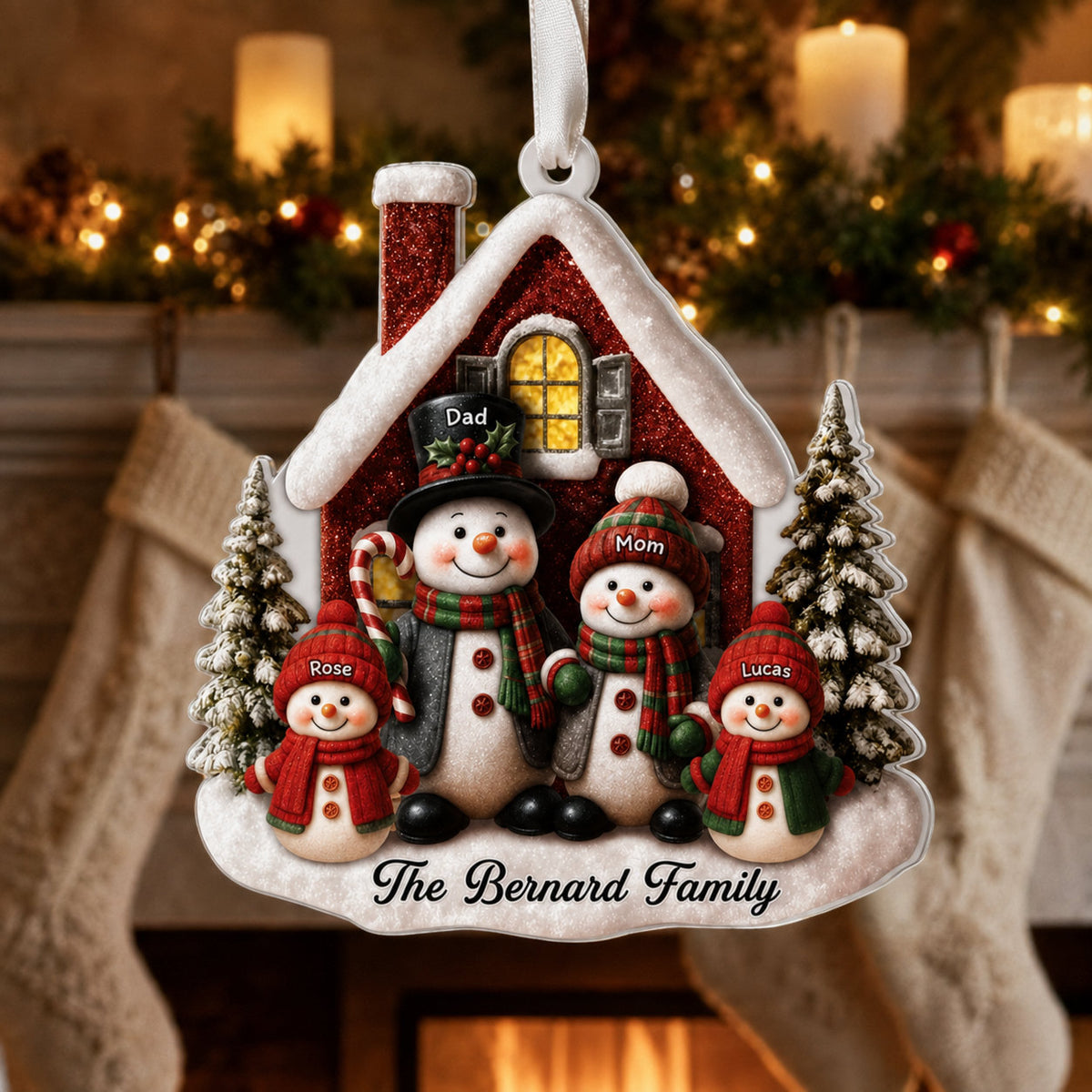 Personalized Snowman Family Christmas 2 Layer Ornament