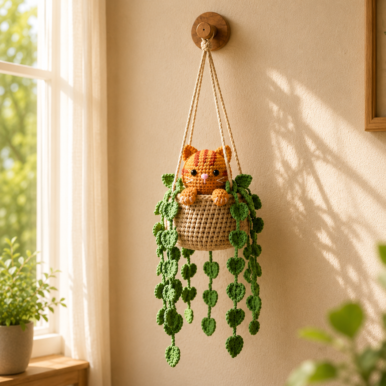 Sunny Little Trouble - Handmade Crochet Orange Tabby Cat Basket