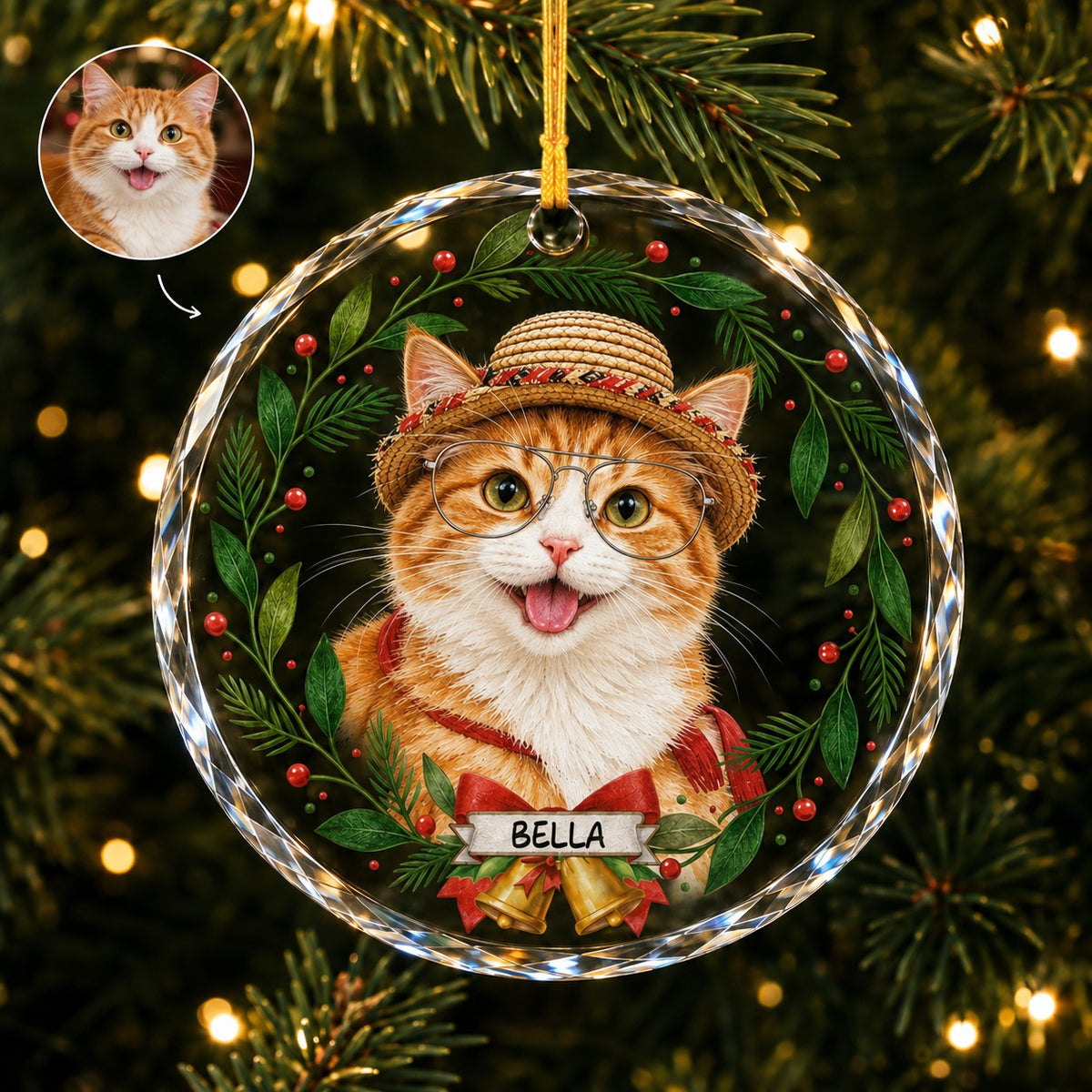 Personalized Pet Photo Christmas Ornament – Dog or Cat design example