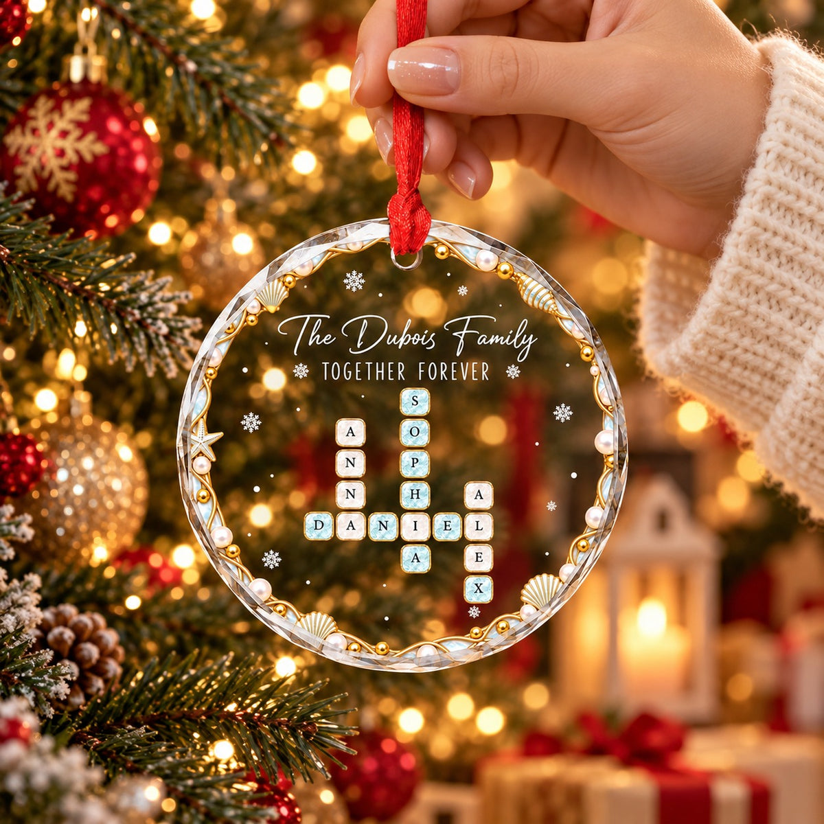 Personalized Family Crossword Glass Christmas Ornament, Christmas Gift