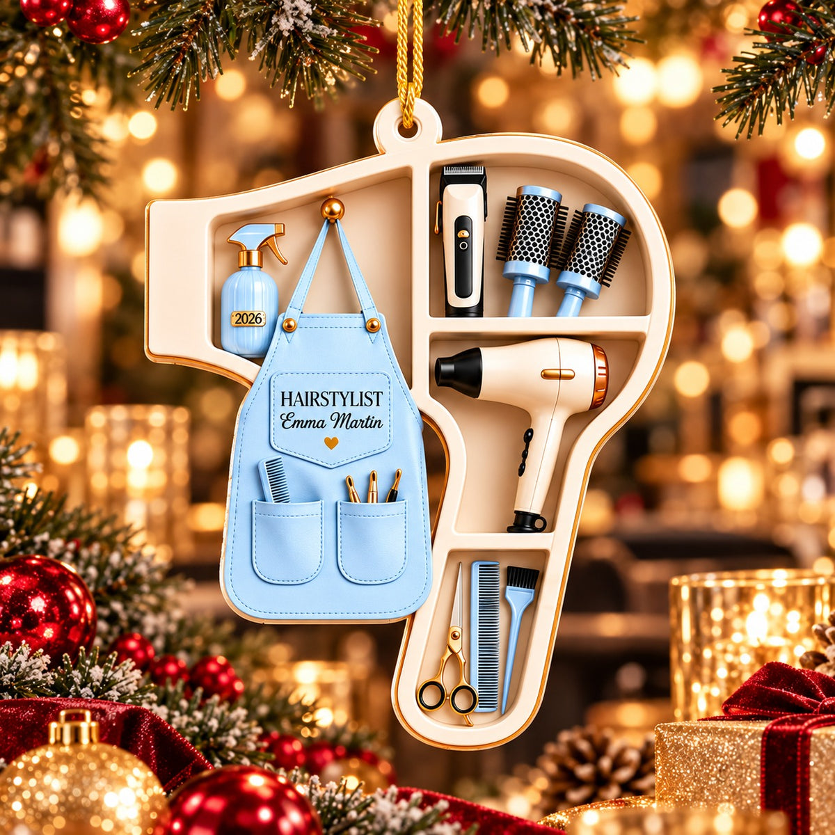 Personalized Hair Stylist Christmas 2 Layer Ornament