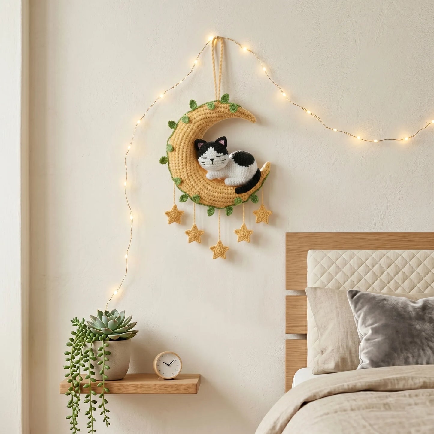 Moon Garden Dream - Handmade Crochet Tuxedo Cat Decor