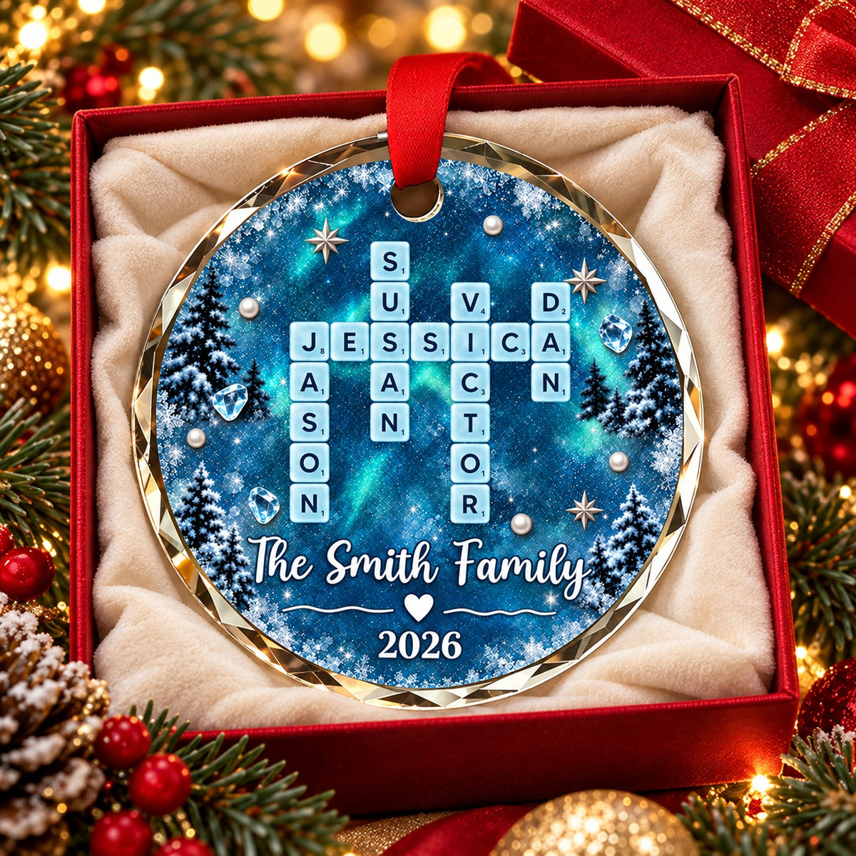 Personalized Family Scrabble Crossword Christmas Ornament