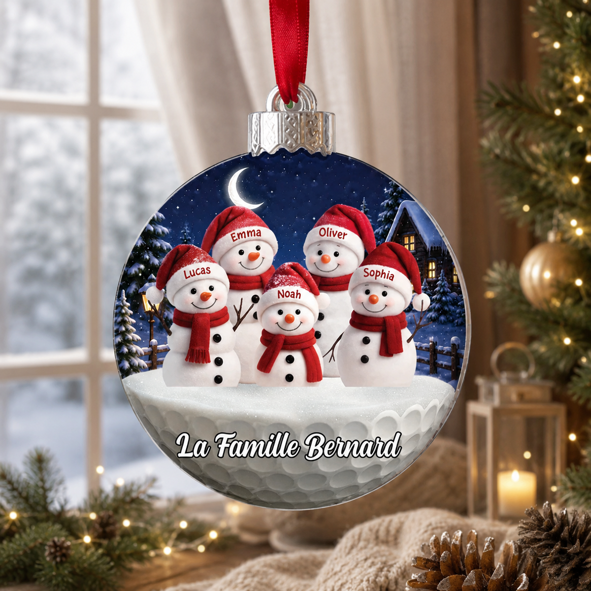 Personalized Snowman Family Golf Christmas Ornament