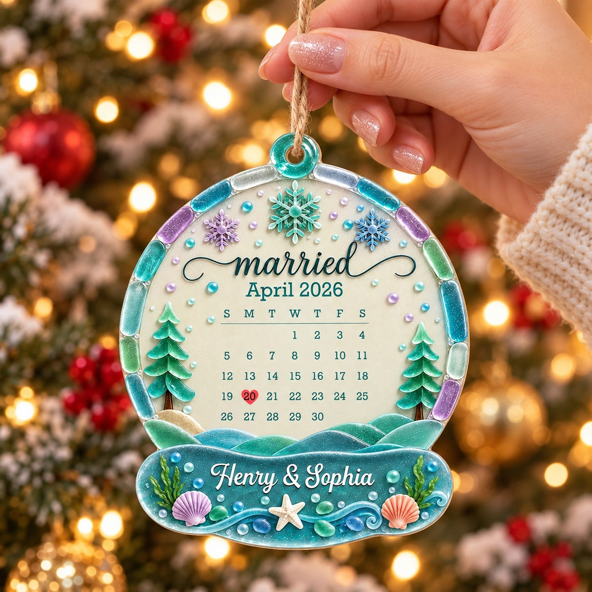 Personalized Wedding Date Calendar Christmas Ornament