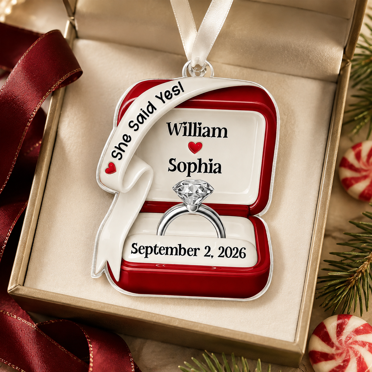 Personalized Engagement Ring Christmas Ornament
