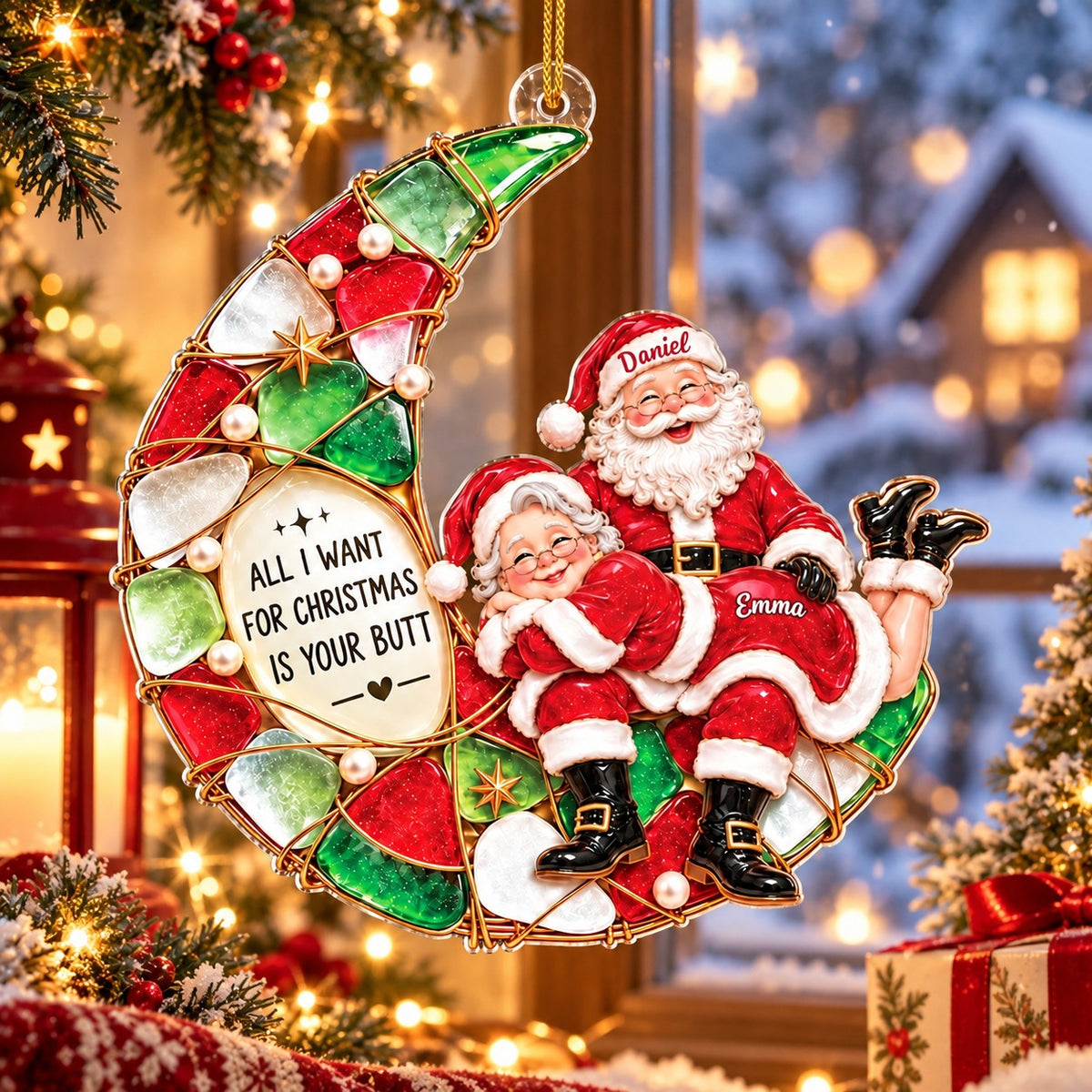 Personalized Funny Santa Couple Christmas Ornament, Christmas Gift