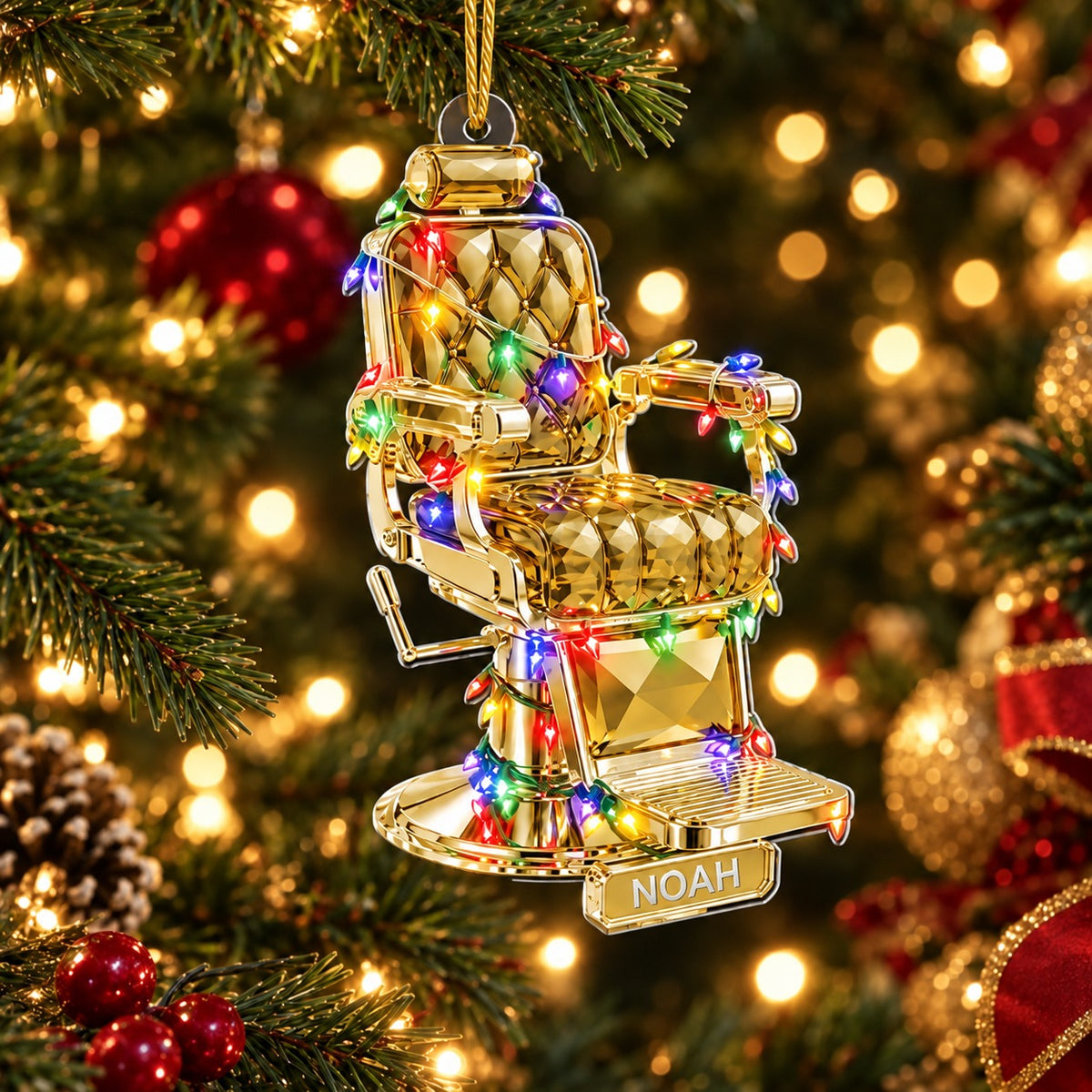 Personalized Barber Chair Christmas Ornament with Name