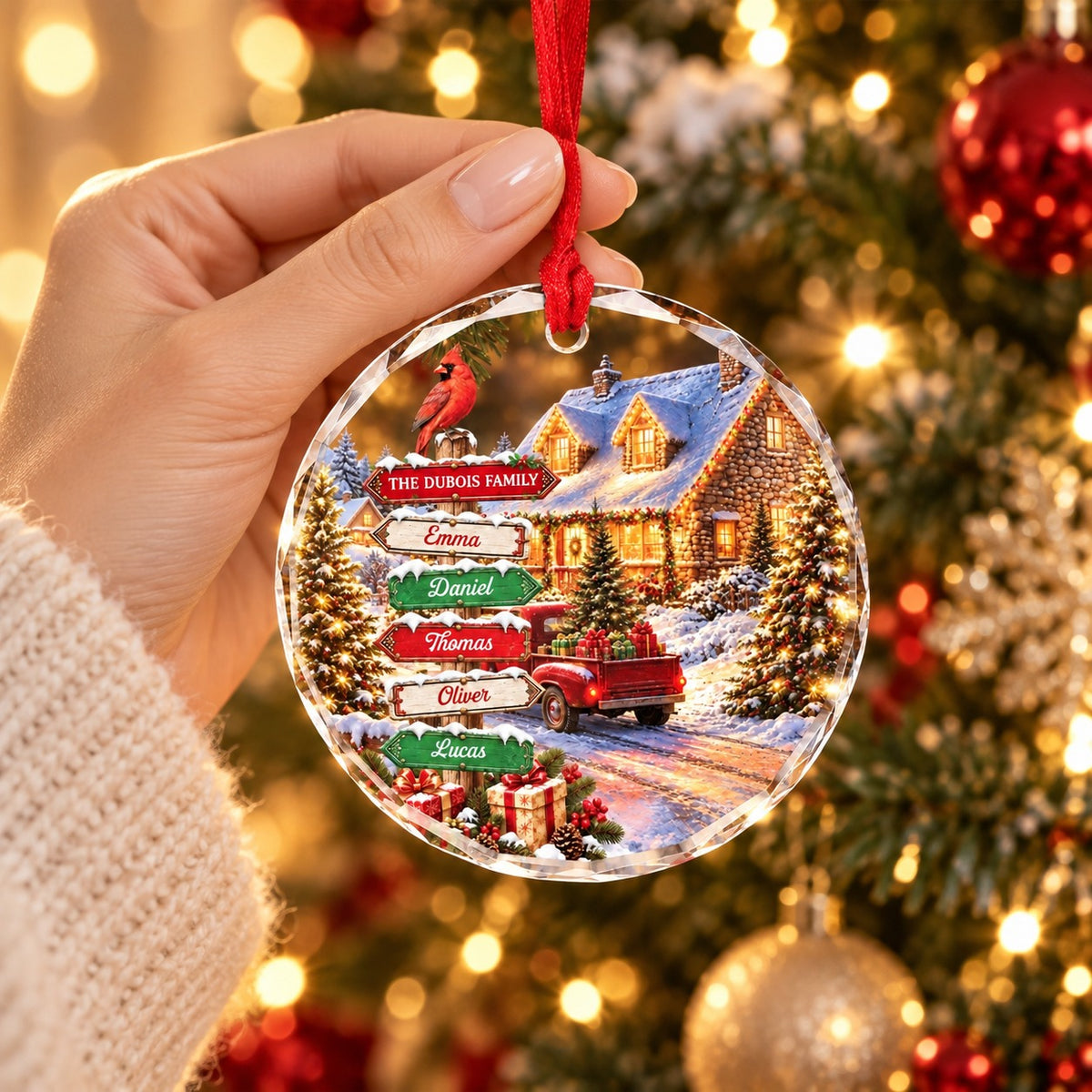 Personalized Family Glass Christmas Ornament, Christmas Gift