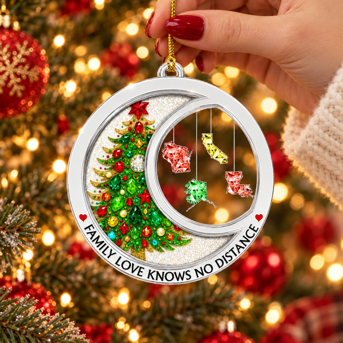 Personalized Long Distance Family Christmas Ornament with States