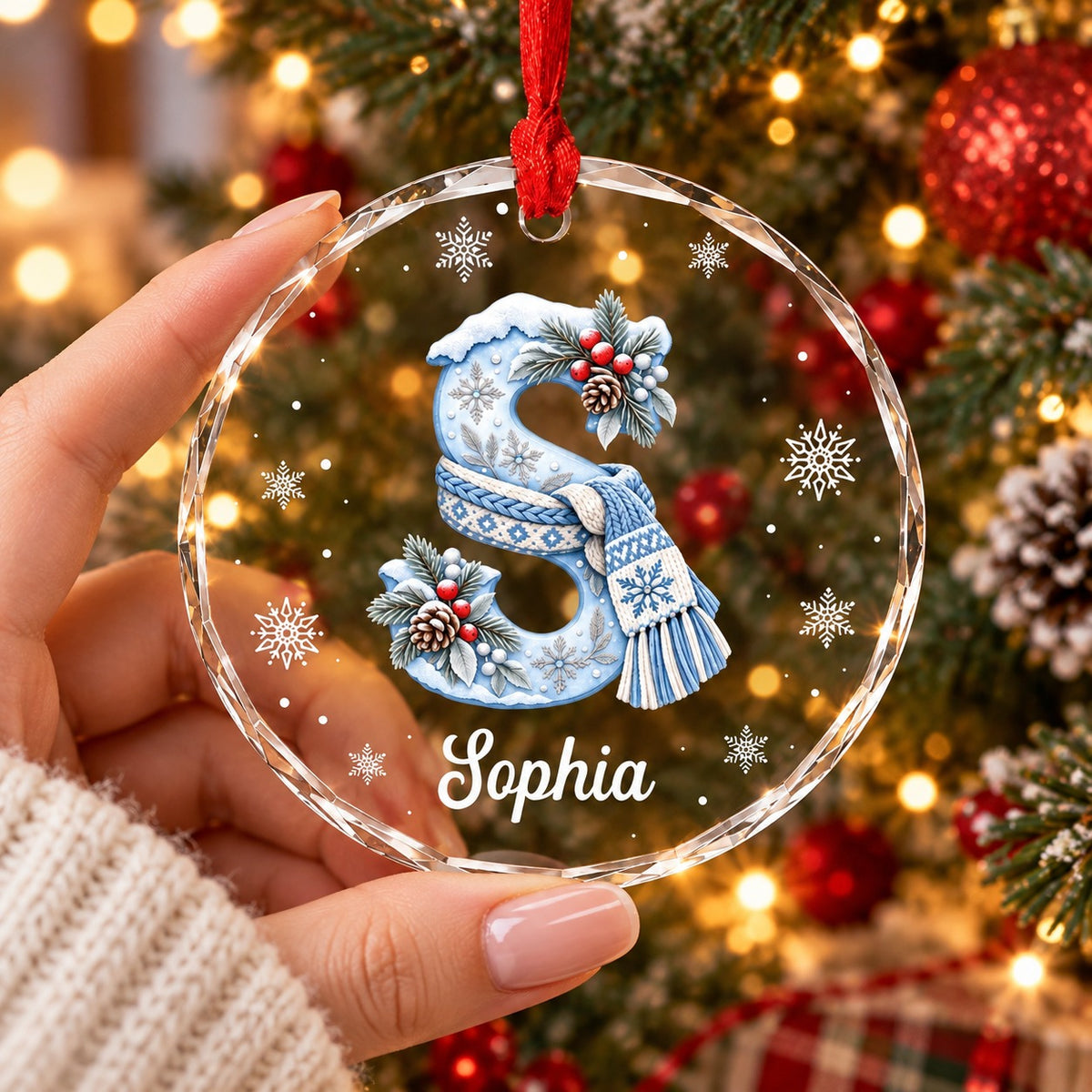 Personalized Glass Initial Christmas Ornament, Christmas Gift