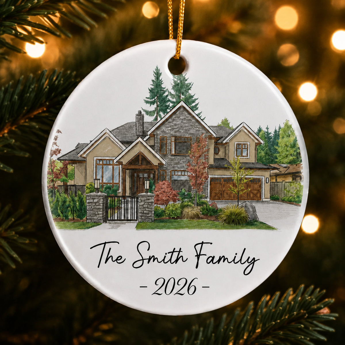 Personalized House Portrait Christmas Ornament