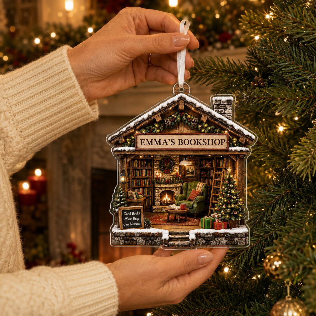 Personalized Bookshop Christmas Acrylic Ornament