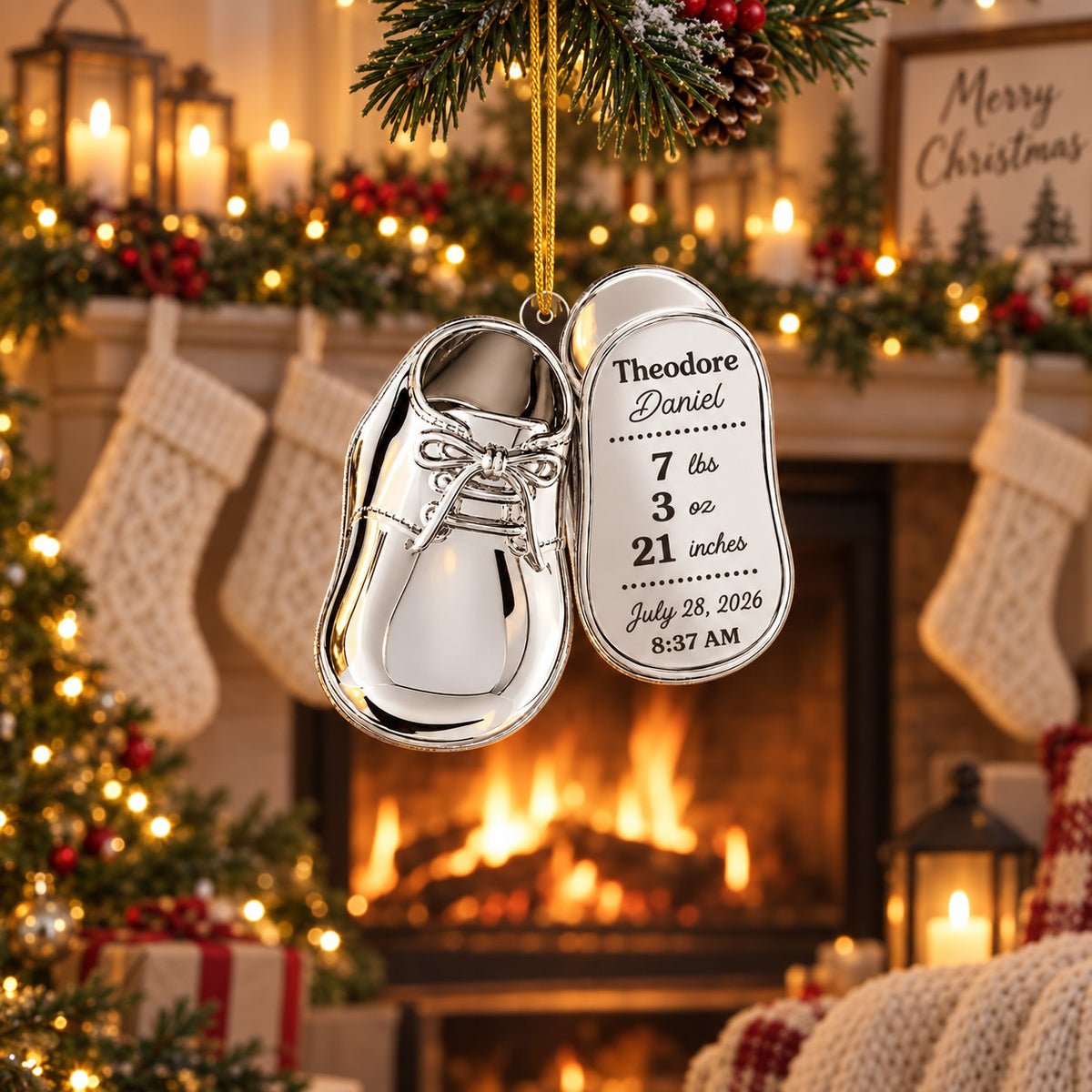 Personalized Baby Birth Shoe Christmas Ornament