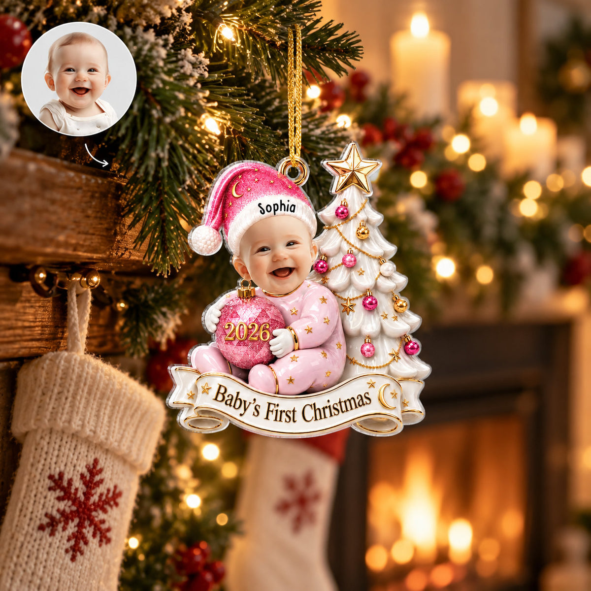 Personalized Baby First Christmas Photo Ornament