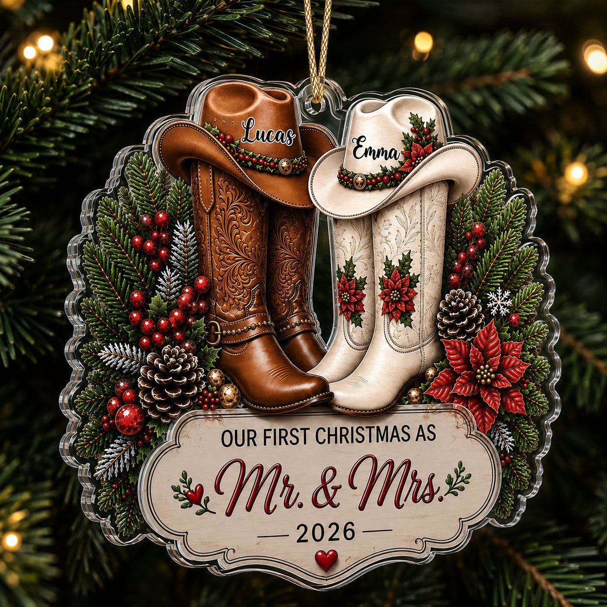 Personalized Newlywed Cowboy Christmas Ornament product image 5 of 5