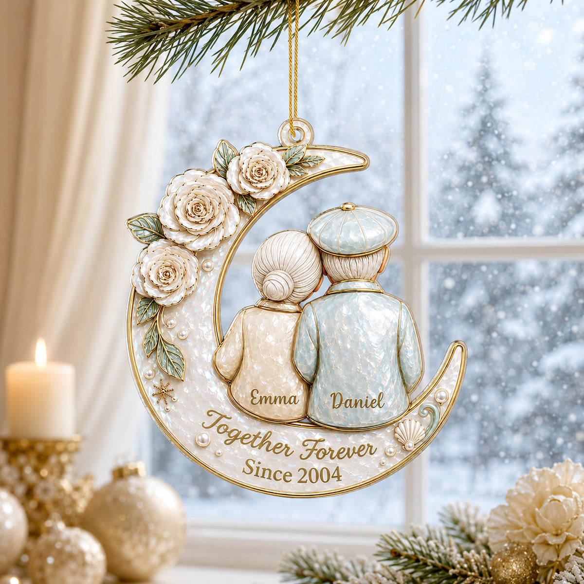 Personalized Couple Moon Christmas Ornament product image 3 of 5