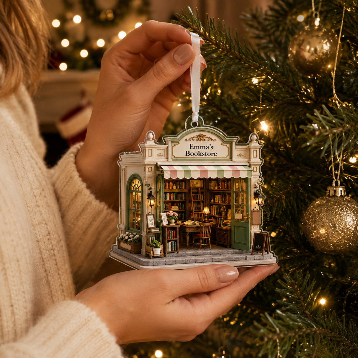 Personalized Bookstore Christmas Ornament, Book Love Gift product image 5 of 5