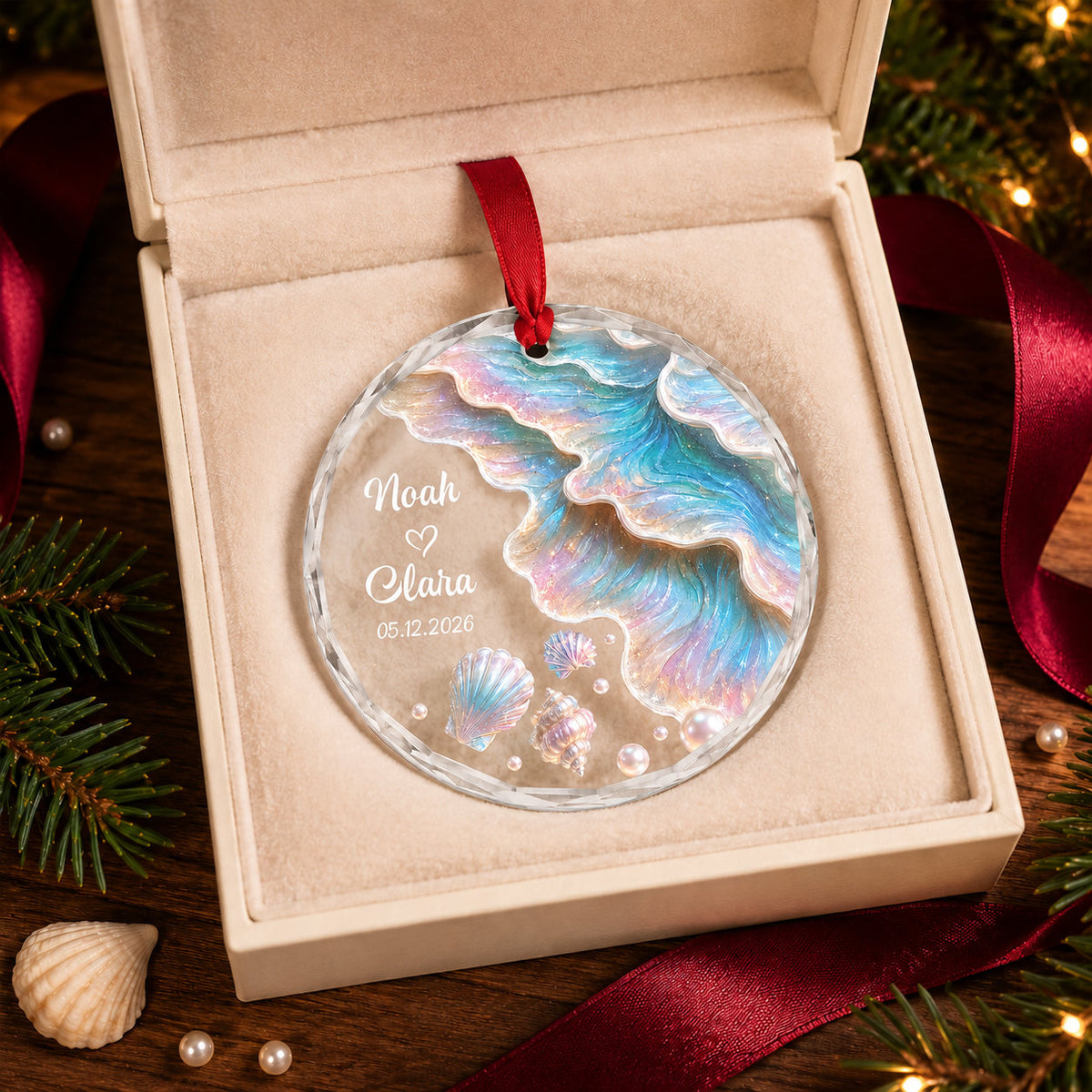 Personalized Couple Ocean Christmas Glass Ornament, Ceramic Ornament product image 4 of 5