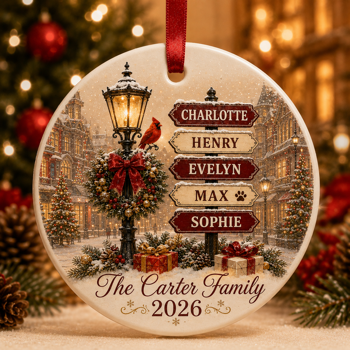 Personalized Family Christmas Glass Ornament