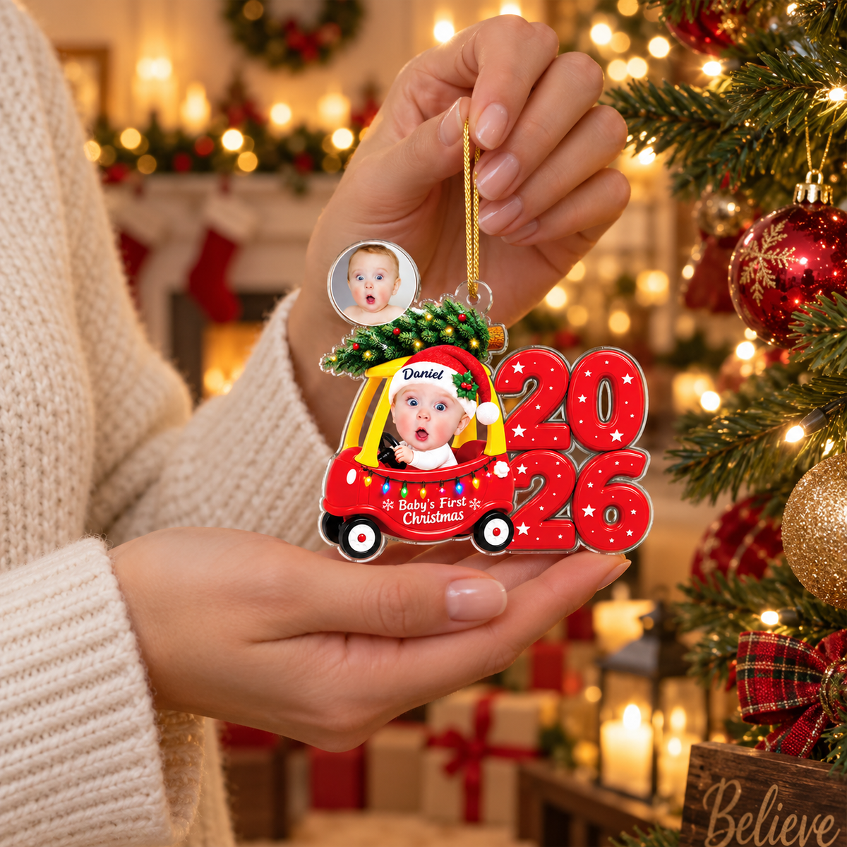 Personalized Baby First Christmas Car Ornament