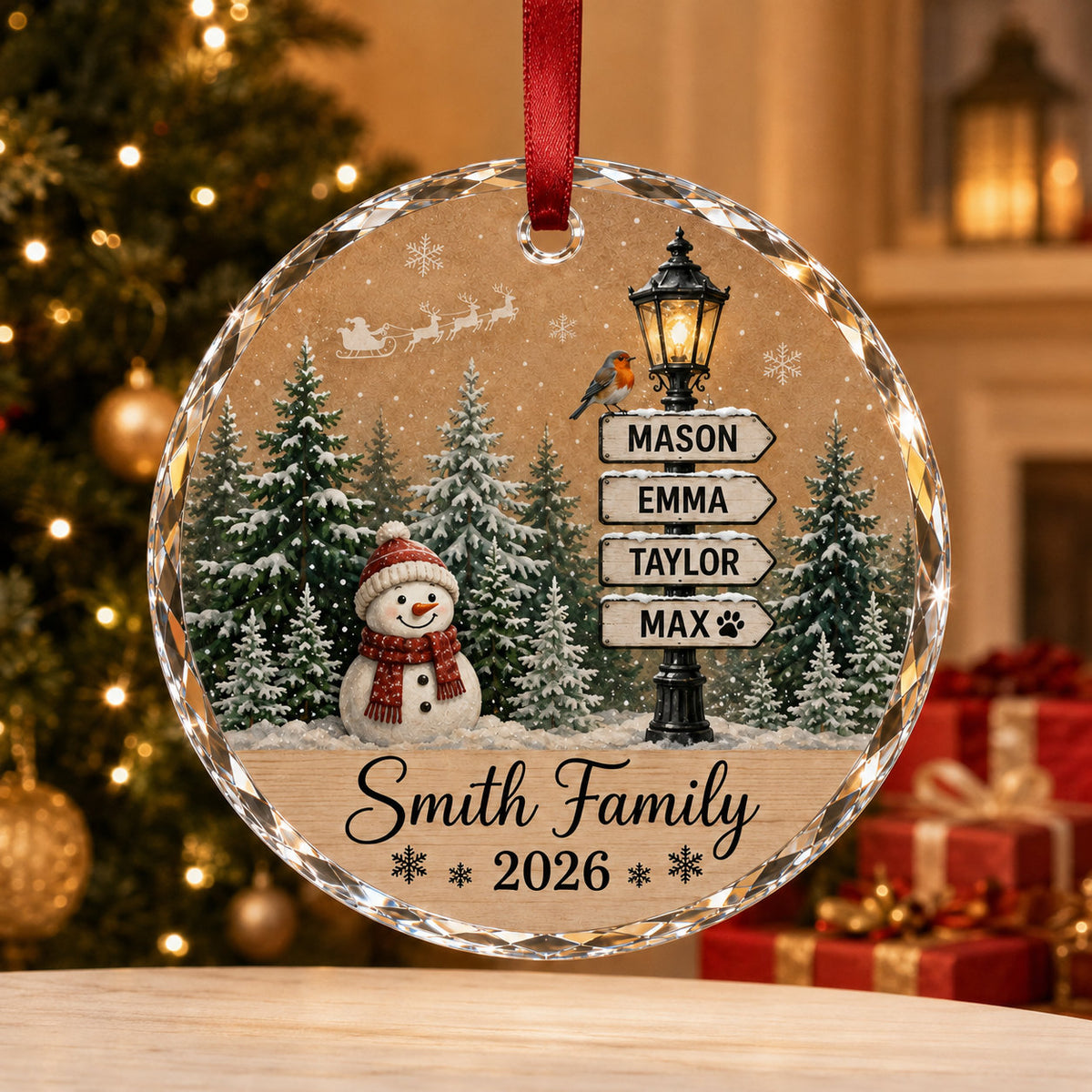 Personalized Snowman Family Christmas Glass Ornament
