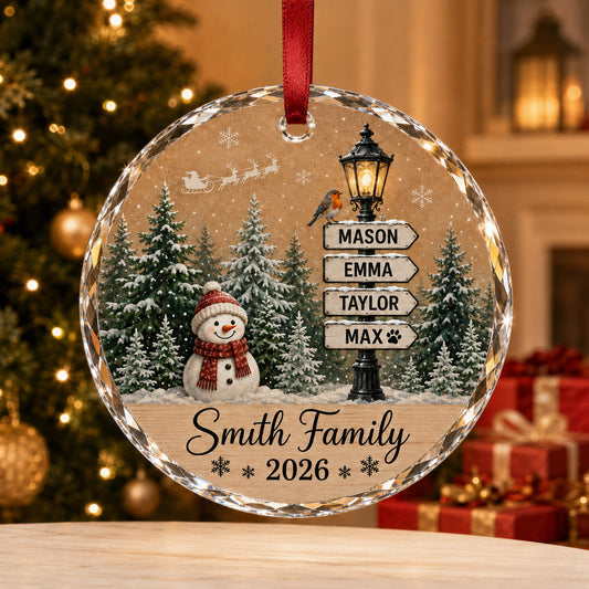 Personalized Snowman Family Christmas Glass Ornament