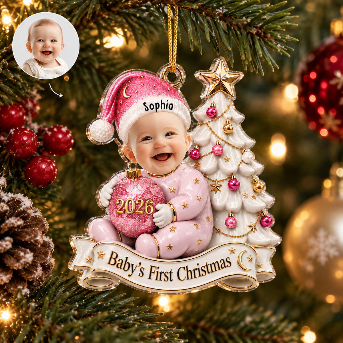 Personalized Baby First Christmas Photo Ornament